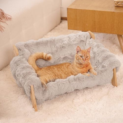 CHEERHOME PETS Elevated Cat Couch Bed Wooden Raised Kitty Sofa Lounge Chair