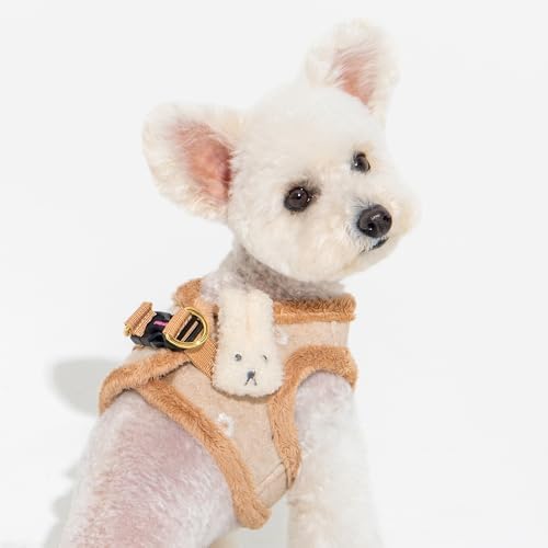 Pinkaholic New York Lidia Vest Dog Harness Step-in Warm Winter Flower Pattern for Small Dog, Beige, Large