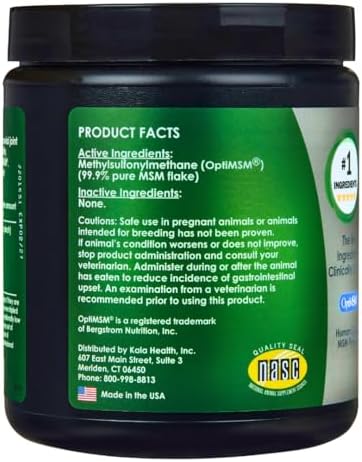 KALA HEALTH PeakTails Pure MSM Powder for Dogs, US-Sourced MSM, 1 lb