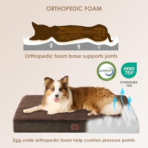 EHEYCIGA Orthopedic Dog Bed Large with Removable Washable Cover, 35IN Brown
