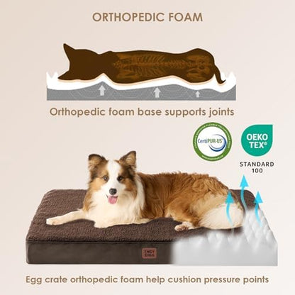 EHEYCIGA Orthopedic Dog Bed Large with Removable Washable Cover, 35IN Brown