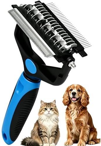 3-IN-1 Pet Deshedding and Grooming Tool, Grooming Brush for Dogs and Cats with Undercoat Rake & Dematting Comb for Matted Fur Removal Long and Short Haired Dogs Cats (Blue)