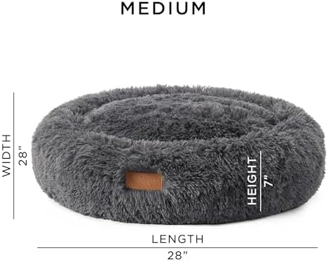 Town & Country Luxe CuddleTown Fuzzy Solid Donut Pet Bed, Soft, Cozy & Calming, Water Repellent, Non-Slip Bottom, 100% Machine Washable, Dark Grey, Medium 28"x28"x7" Round