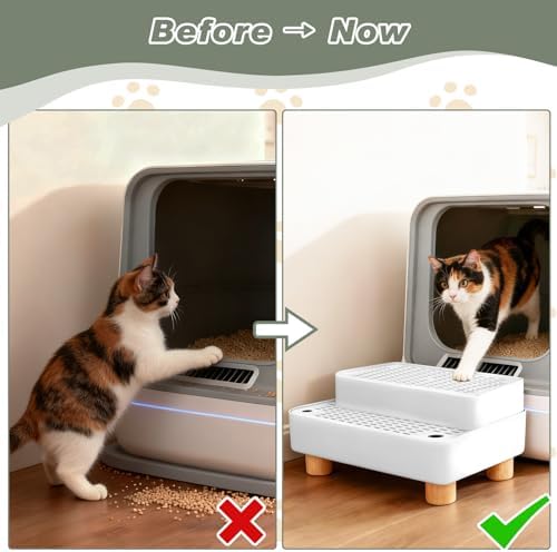 Adjustable Cat Ramp for Litter Box, 2-Step Litter Trapper, White