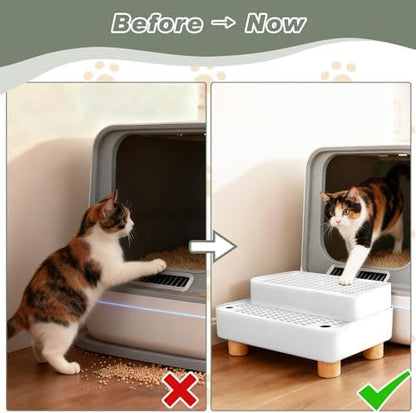 Adjustable Cat Ramp for Litter Box, 2-Step Litter Trapper, White