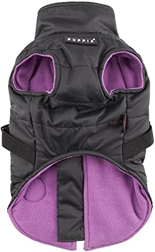 Puppia Mountaineer Winter Dog Coat with integrated harness No Pull Cold Weather Waterproof Warm Fleece Back Zipper for Small & Medium Dog, BLACK, XX-Large