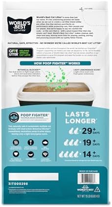 World's Best Cat Litter Poop Fighter, Urine & Poop Odor Defense, 15 lb Bag
