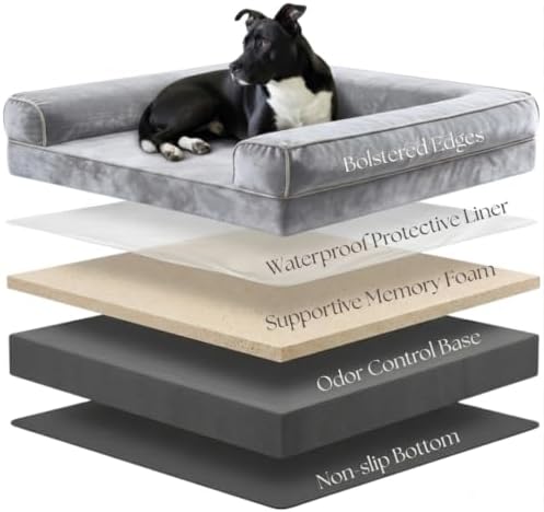 Orthopedic Dog Bed for Medium & Large Dogs – Sofa-Style Memory Foam Dog Bed with Odor Control Foam, Washable Cover, Waterproof Liner & Bolstered Sides (Taupe, Large)