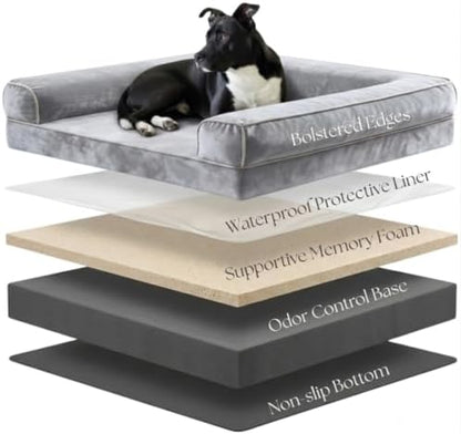 Orthopedic Dog Bed for Medium & Large Dogs – Sofa-Style Memory Foam Dog Bed with Odor Control Foam, Washable Cover, Waterproof Liner & Bolstered Sides (Taupe, Large)