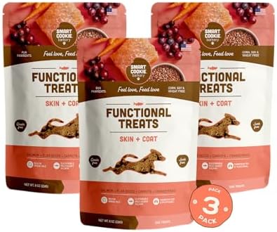 Smart Cookie All Natural Dog Treats - Healthy Skin & Coat Salmon Dog Treats - Ideal for Sensitive Stomachs or Itchy, Allergic, Dry Skin - Dehydrated, Crunchy, Human-Grade, Made in USA - 8oz, Pack of 3