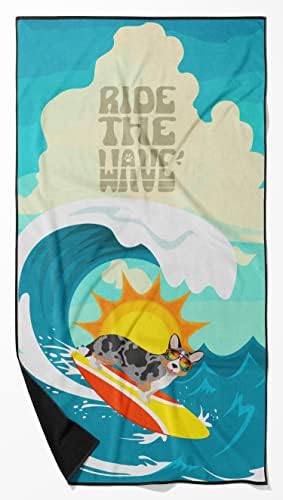 Caroline's Treasures MLM1281TWL3060 Surfer Dog Blue Merle Cardigan Corgi Premium Beach Towel Oversized Towel Beach Blanket, Pool, Beach Essentials, Yoga, Premium Bath Towel, Quick Dry Plush