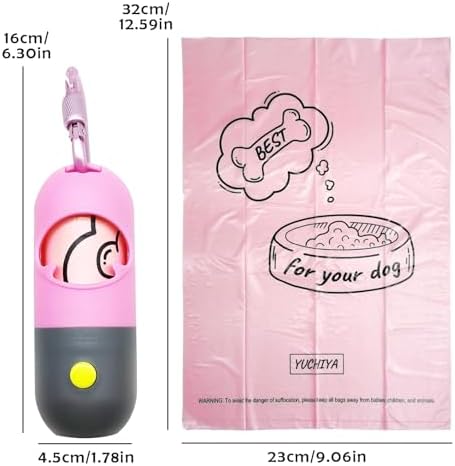 YUCHIYA Dog Poop Bag Holder Dispenser with LED Flashlight(Pink)