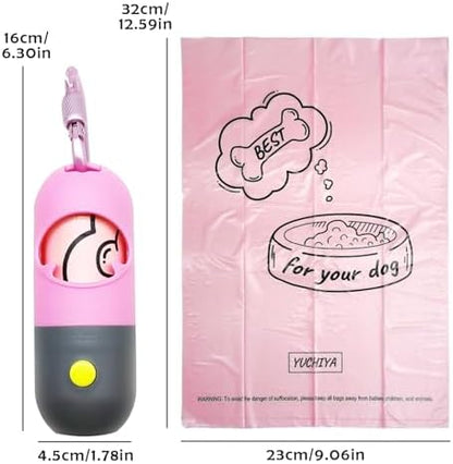 YUCHIYA Dog Poop Bag Holder Dispenser with LED Flashlight(Pink)