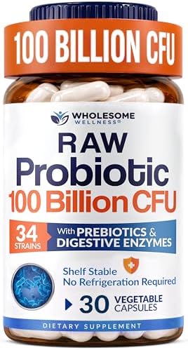 Wholesome Wellness Organic Raw Probiotics 100 Billion CFU, Dr Formulated for Women and Men, Complete Adult Supplement with Prebiotics, Probiotics and Digestive Enzymes; 30 Capsules