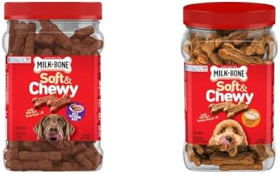 Milk-Bone Soft & Chewy Dog Treats Bundle: Beef & Filet Mignon Recipe, 25 Ounce + Chicken Breast Recipe, 25 Ounce