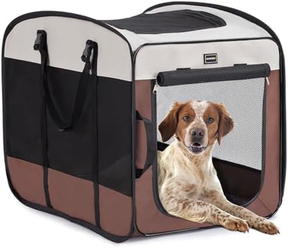 DONORO Dog Kennels and Crates for Medium Dogs, Portable Pop Up Indoor Pet Cage with Sturdy Wire Frame, Collapsible Travel Crate Soft Sided Cat Bag Escape Proof (Brown, 36.0" L x 23.0" W x 28.0" H)