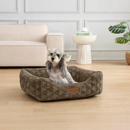 Modern Threads Ultra Soft Plush Pet Bed for Medium Dogs with Elegant Texture and Stylish Design, Removable Washable Cover, Brown, (28" L x 21" W x 9" Th)