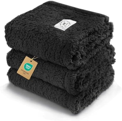 1 Pack 3 Calming Blankets Fluffy Premium Fleece Pet Blanket Soft Sherpa Throw for Dog Puppy Cat Black Large (41"x31")