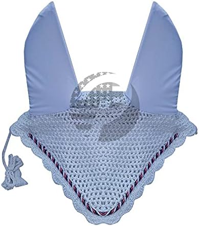 Horse Ear Bonnet Fly Veil Crochet Equestrian with Piping 30 Color Full/COB/Pony (Large/Full, White)