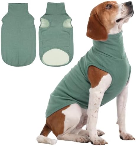IECOii XL Dog Sweater - Stretch Fleece Vest with Turtleneck - Green,XLarge