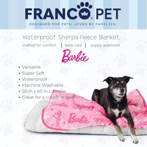Barbie Waterproof Dog Bed Cover, Large 50x60 Pet Blanket for Furniture Bed Couch Sofa, (Officially Licensed) by Franco
