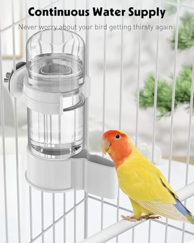 Pawfly 2 Pcs Bird Water Dispenser, Automatic Bird Water Feeder, Plastic Bird Cage Water Dispenser, White&Green Parrot Waterer for Parakeet Cockatiel Budgie Lovebirds (Not Fit for Food Feeding)