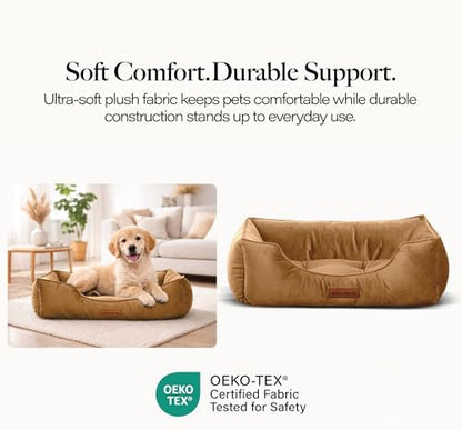 Modern Threads Luxury Dog Bed - Comfortable Tufted Velvet Cushion for Small to Large Dogs - Machine Washable - Durable & Cute Sleep Space for Pets - Pamper Your Pet with Cozy Beds - Caramel