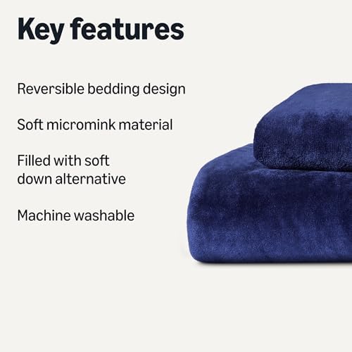 Amazon Basics Reversible Sherpa Comforter Set with Pillow Sham, Twin/Twin XL, Navy (Pack of 2)