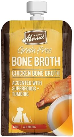 Merrick Grain Free Chicken Bone Broth Dog and Cat Food Topper, 7 oz Pouch