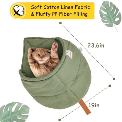 Cat Sleeping Bag Cave Bed with Non-Slip Bottom (Green with Support)