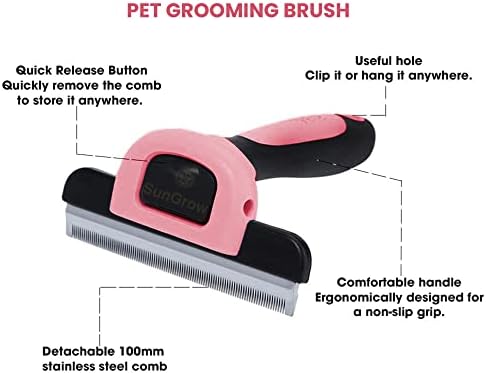 SunGrow Dog and Cat Deshedding Brush, Minimizes Shedding, Enhances Coat Health, Gentle on Skin, Suitable for Rabbits & Ferrets, 4" Steel Blade