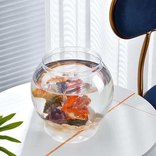 POPETPOP Plastic Fish Bowl Small Fish Tank Desktop Aquarium Clear Round
