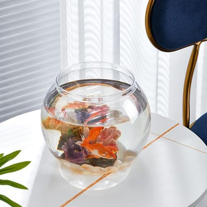 POPETPOP Plastic Fish Bowl Small Fish Tank Desktop Aquarium Clear Round