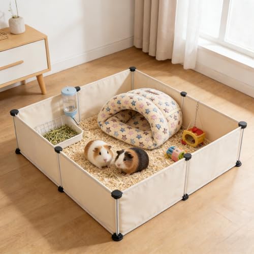 YUEPET Guinea Pig Bed, Warm Fleece Slipper Cuddle Cave, Brown Star