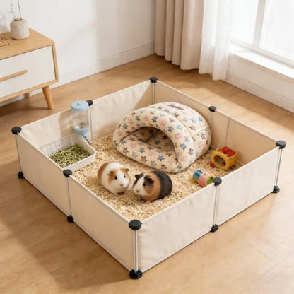 YUEPET Guinea Pig Bed, Warm Fleece Slipper Cuddle Cave, Brown Star