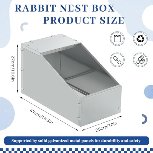 2 Pcs Galvanized Metal Rabbit Nesting Box, 18.5 * 10.6 * 10 Inch