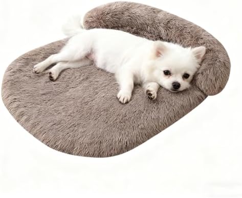 Orthopedic Dog Bed with Egg-Crate Base, Calming Dog & Cat Beds Long Plush with Raised Edges, Spine Friendly Pet Sleeping Mat for Small Medium Dogs, Machine Washable (Oval, Brown 26"x20")