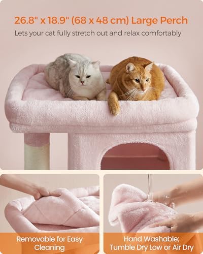 Feandrea Cat Tree, 40.6-Inch Tall Cat Tower, Cute Plush Condo, Jelly Pink