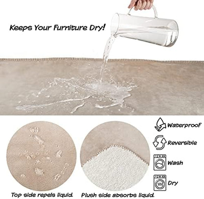 Waterproof Blanket for Pets - Reversible Throw Protects Couch, Car, and Bed from Spills, Stains, or Fur - Plush Blanket by Petmaker (Tan)