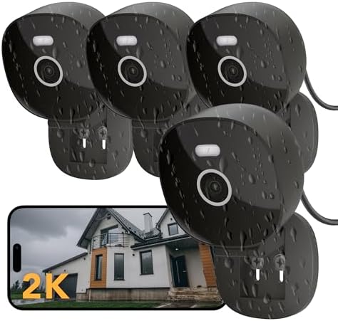 2K Wired Security Camera, Indoor/Outdoor for Home, Pet, Baby, Nanny, IP65 Waterproof Color Night Vision, White Light & Siren, Recording, Motion Detection, Works with Alexa,Pulg in, Black-4P