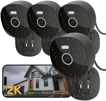 2K Wired Security Camera, Indoor/Outdoor for Home, Pet, Baby, Nanny, IP65 Waterproof Color Night Vision, White Light & Siren, Recording, Motion Detection, Works with Alexa,Pulg in, Black-4P
