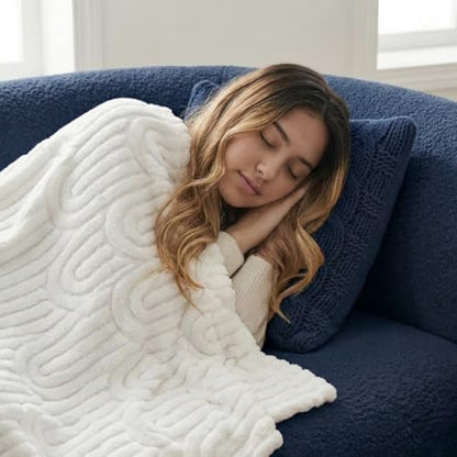 Americanflat 50x60 Jacquard Fleece Throw Blanket - Soft and Breathable Throw Blanket for Couch, Bed, Chair - Fleece Blankets Perfect for Home, Bedroom, or Outdoor Use - Rainbow Design in Cream
