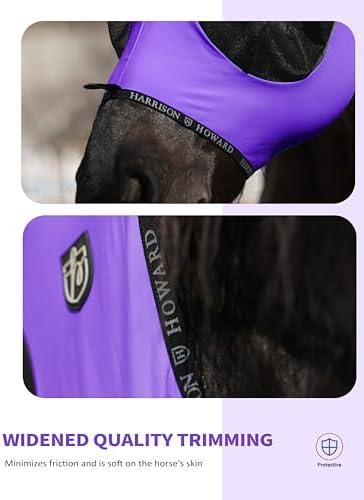 Harrison Howard Horse Fly Mask with Forelock Opening Stretch Breathable and Comfortable for Horses UV -Protection Purple L