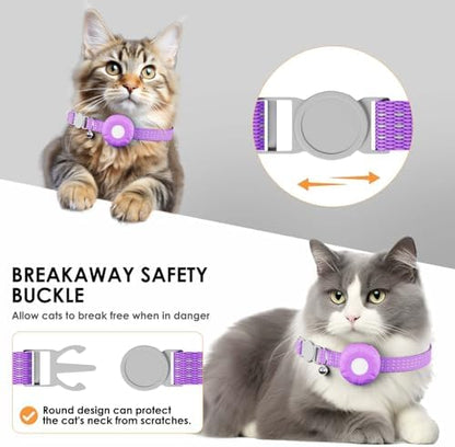 GPS Tracker for Cats, Compatible with Apple Find My App (Only iOS), No Monthly Fee Cat Tracker, Waterproof (White Tracker, Purple Cat Collar)