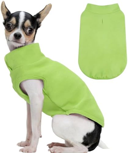 FUAMEY Dog Fleece Vest for Small Dogs,Warm Stretchy Dog Sweatshirts Pullover with Leash Hole Dogs Sweater Soft Pet Turtleneck Cozy Pet Vest Lightweight Sleeveless Green XXS