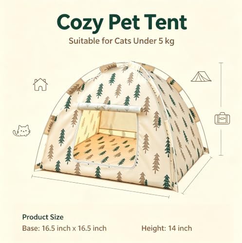 Portable Pet Tent Cave Bed with Removable Washable Mat, Indoor Pet Kennel