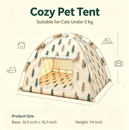 Portable Pet Tent Cave Bed with Removable Washable Mat, Indoor Pet Kennel