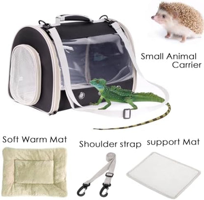 Small Animal Travel Backpack Carrier,Portable Bearded Dragon Bag for Sugar Glider,Hedgehog,Rat,Bunny,Rat,Outdoor Used (Black, Carrier L+ I Leash)