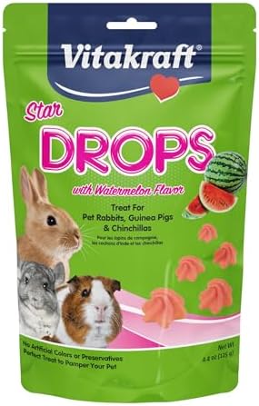 Vitakraft Drops Rabbit Guinea Pig Hamster Treats Watermelon Flavor 4.4 Ounce Bag Delicious Yogurt Enriched Drops with Fruity Flavor Nutritious Small Animal Snacks for Rabbits Guinea Pigs and Hamsters