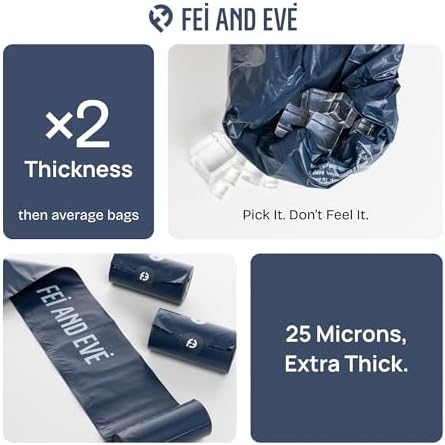 Fei & Eve Poop Bag Dispenser - Compact & Lightweight | Fits all Leashes | Compatible with all standard rolls | White, With 1 Roll Poop Bag